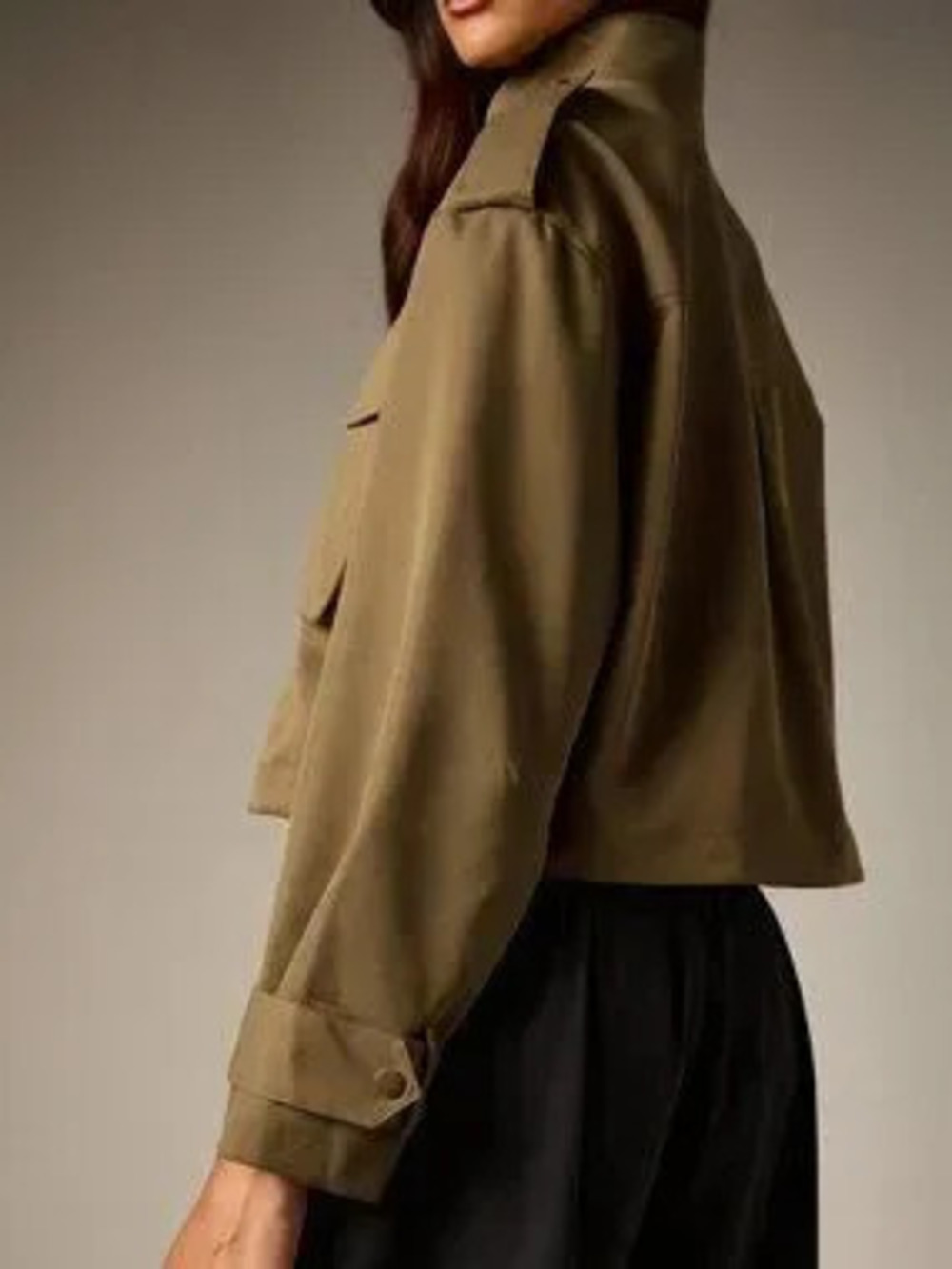 Khaki Casual Women's Short Utility Jacket